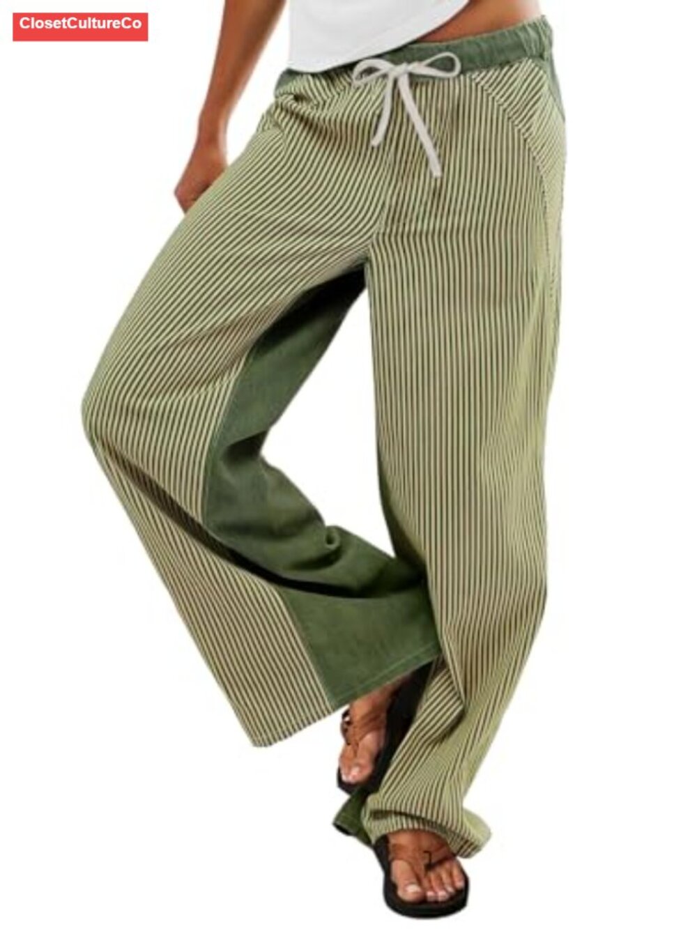 PEIHOT Low Rise Striped Wide Leg Jeans Pull On Drawstring Boho Palazzo Pants